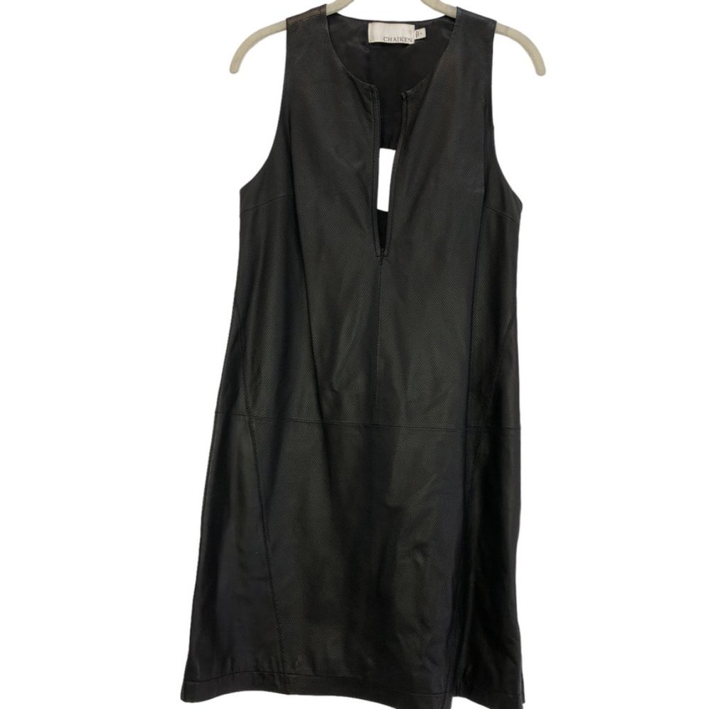 chaiken black supple leather shift tunic dress 6
